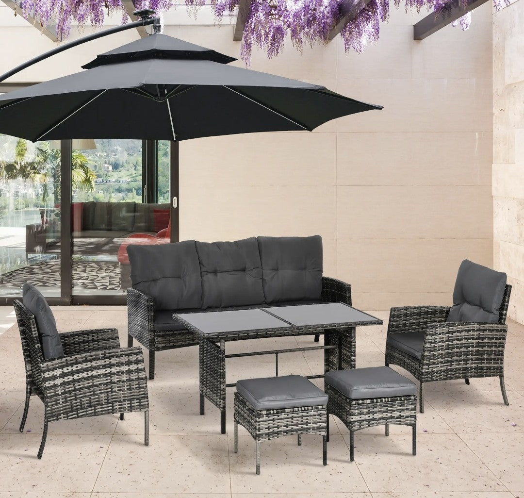 5-Seater Rattan Garden Sofa Set | 2 Armchairs & 3-Seater Wicker Sofa – Mix Grey