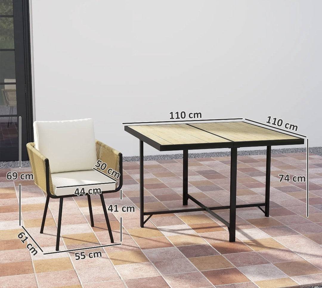 5-Piece Garden Dining Set with Armchairs – Beige | FSC Certified Metal & Wood-Plastic