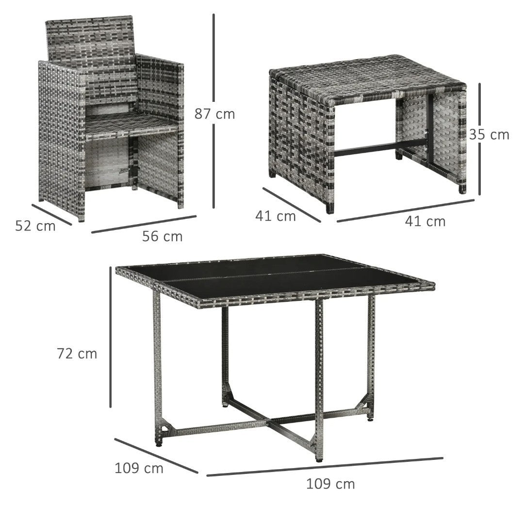 9-Piece 8-Seater Rattan Garden Dining Set with Wicker Table – Grey