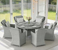 7-Piece Rattan Garden Dining Set with Turntable & Marble Effect Round Table