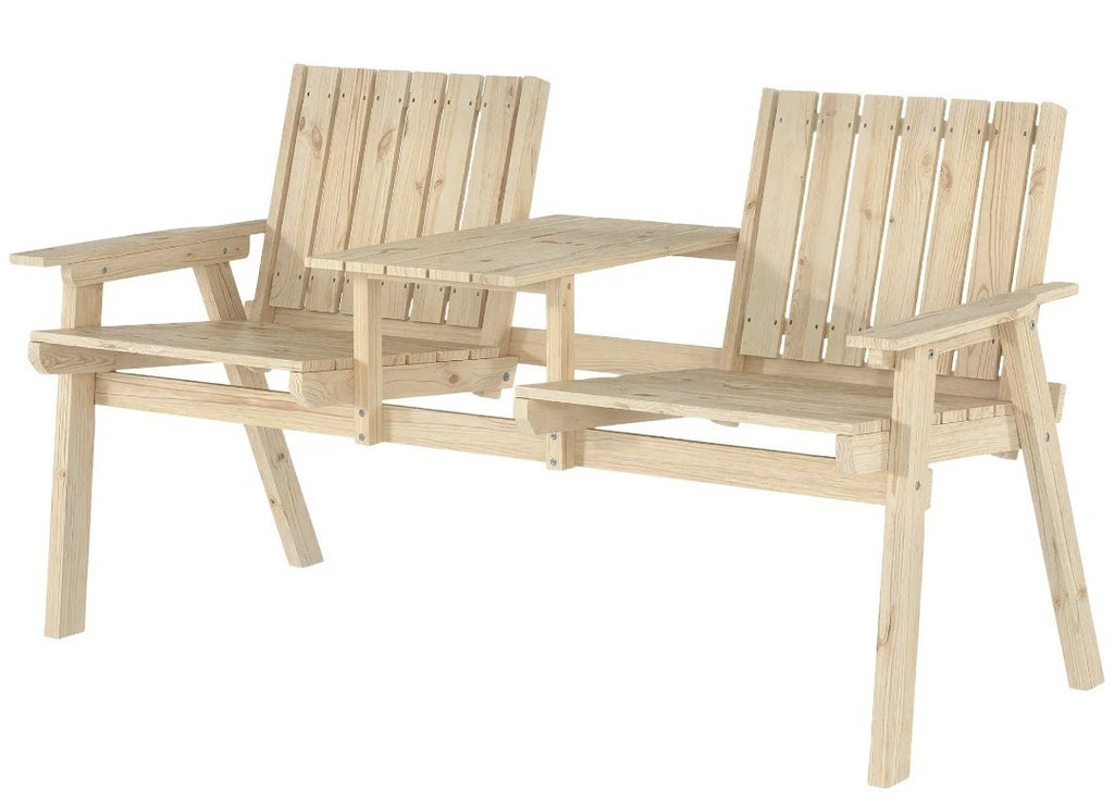 2-Seater Garden Loveseat with Middle Table | Wood Finish Patio Furniture