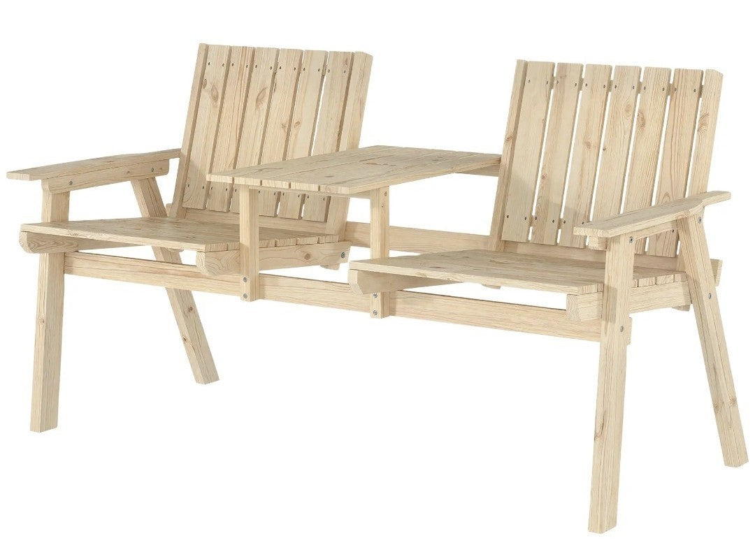 2-Seater Garden Loveseat with Middle Table | Wood Finish Patio Furniture