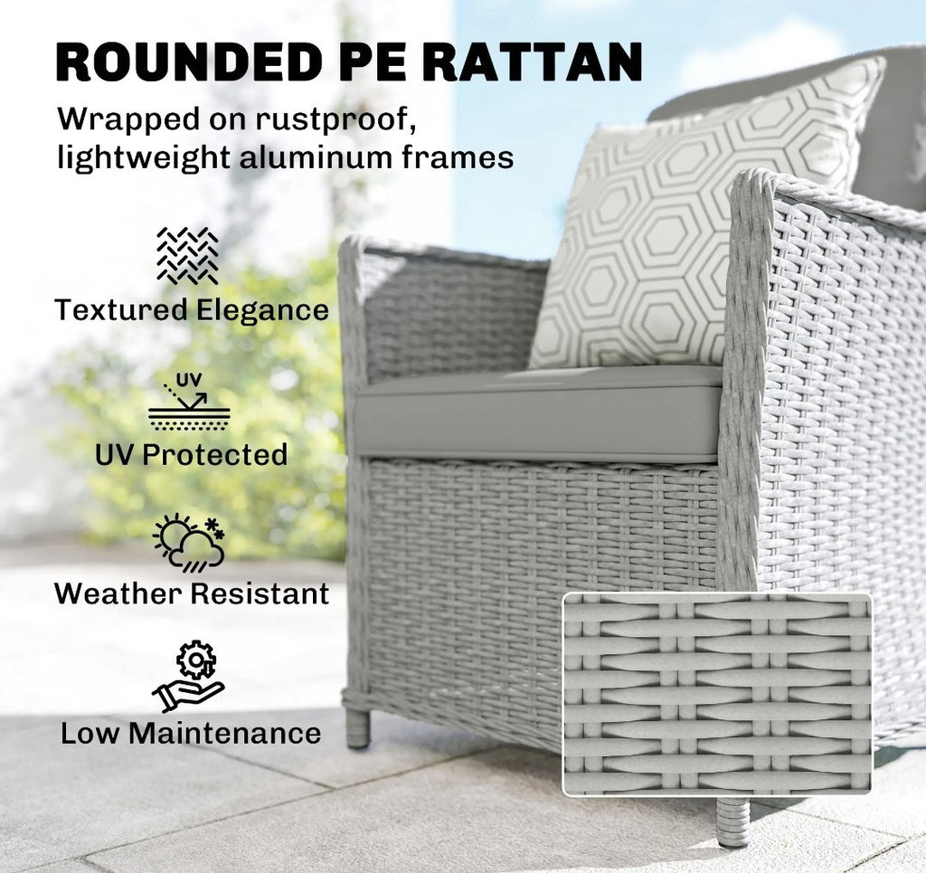 7-Piece Rattan Garden Dining Set with Turntable & Marble Effect Round Table