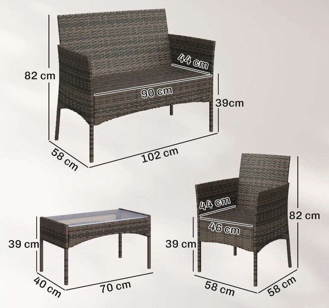 4-Piece Rattan Garden Sofa Set with Beige Cushions | Brown PE Rattan