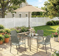 4-Seater Rattan Dining Set with Parasol – 6 Piece, Grey | Stackable Chairs