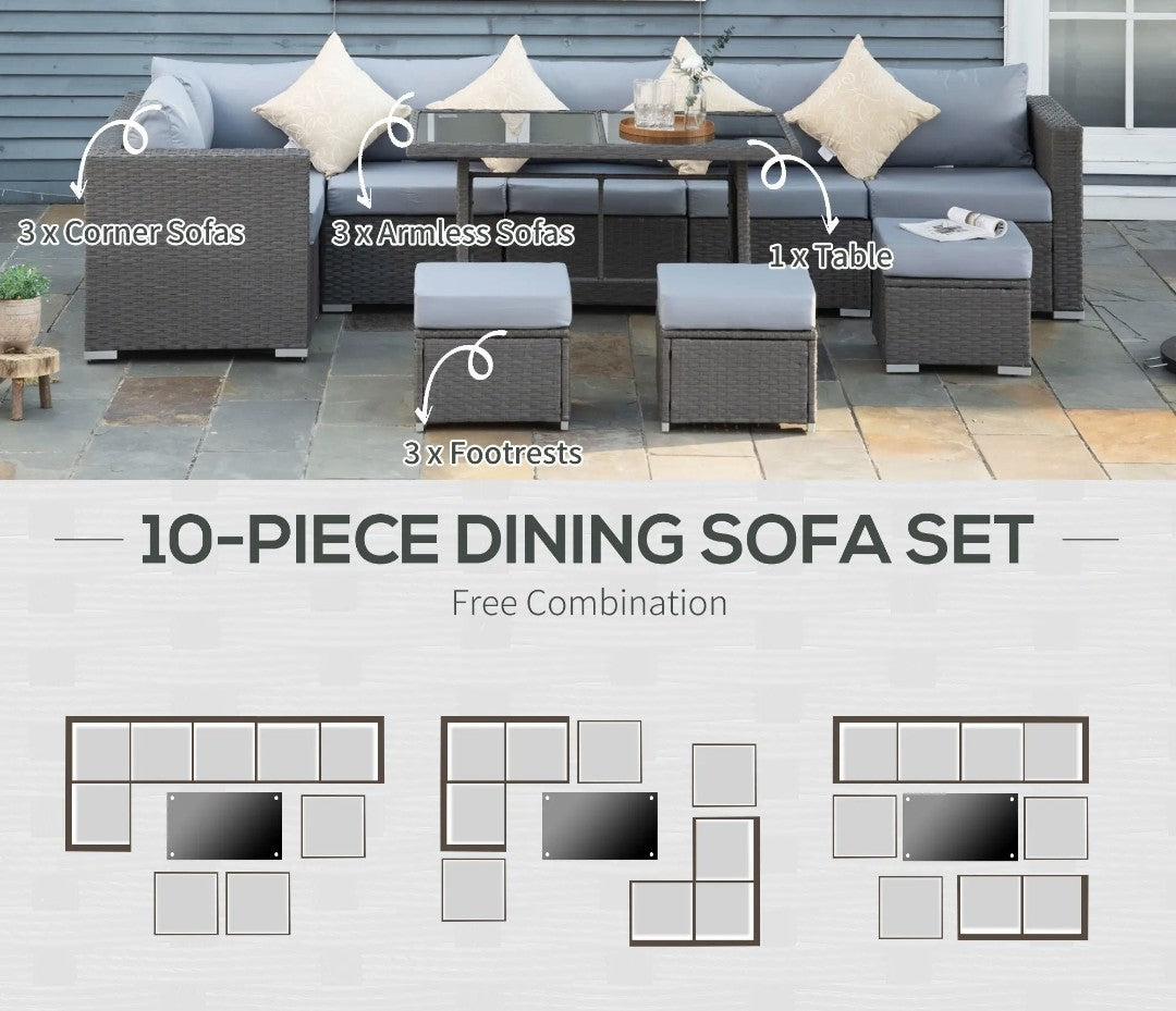 9-Seater Rattan Corner Dining & Sofa Set | 10-Piece Outdoor Garden Furniture