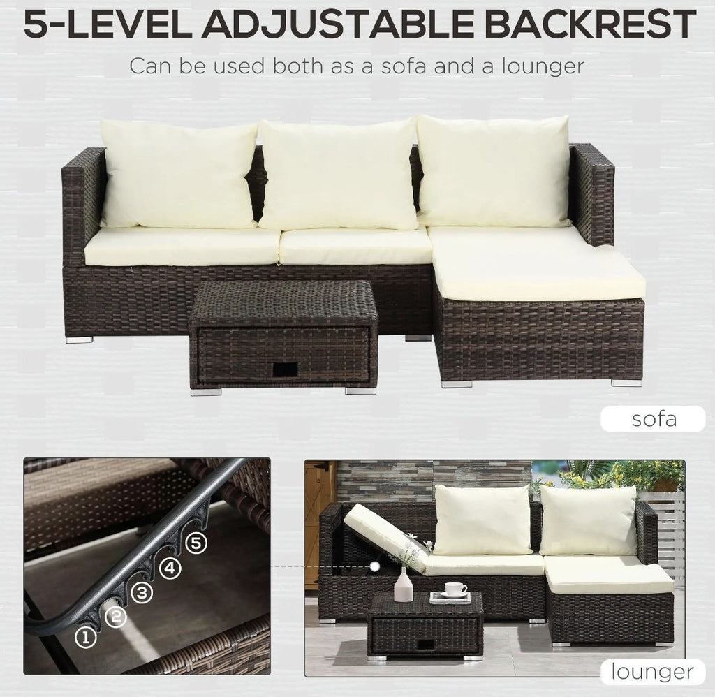 3-Piece Garden Sofa Set with Reclining Sofa & Storage Coffee Table – Brown | FSC Certified