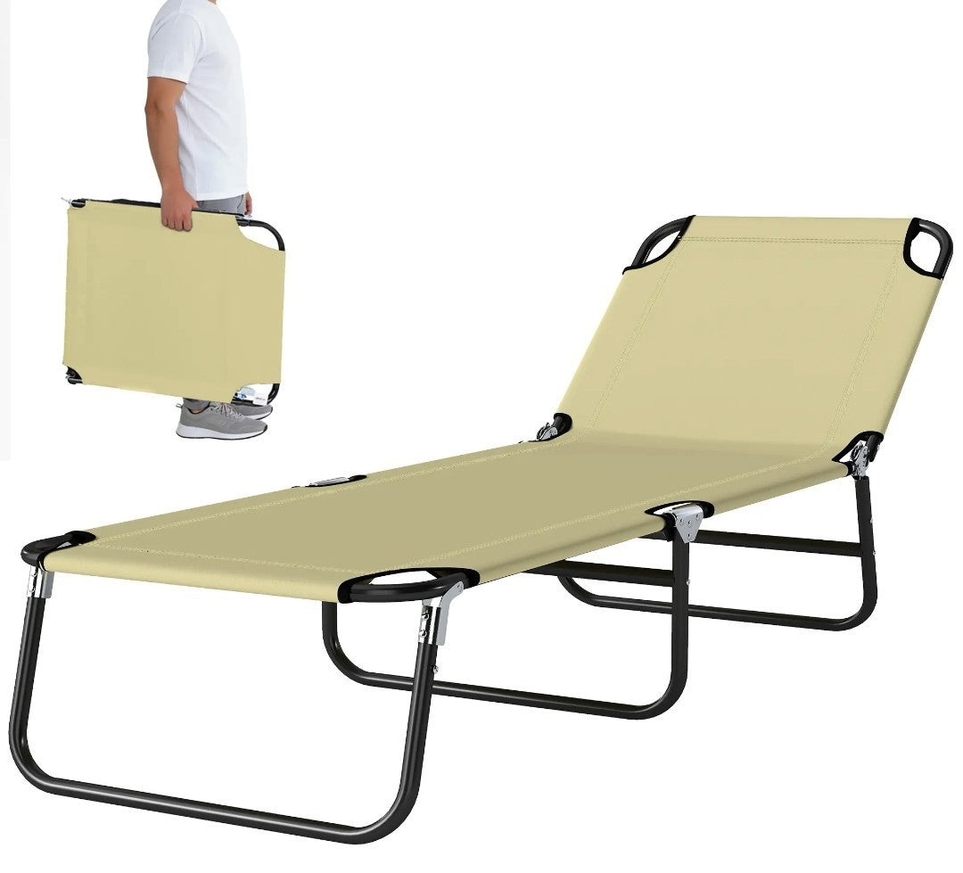Foldable Sun Lounger | 5-Position Adjustable Backrest | Portable Recliner Chaise