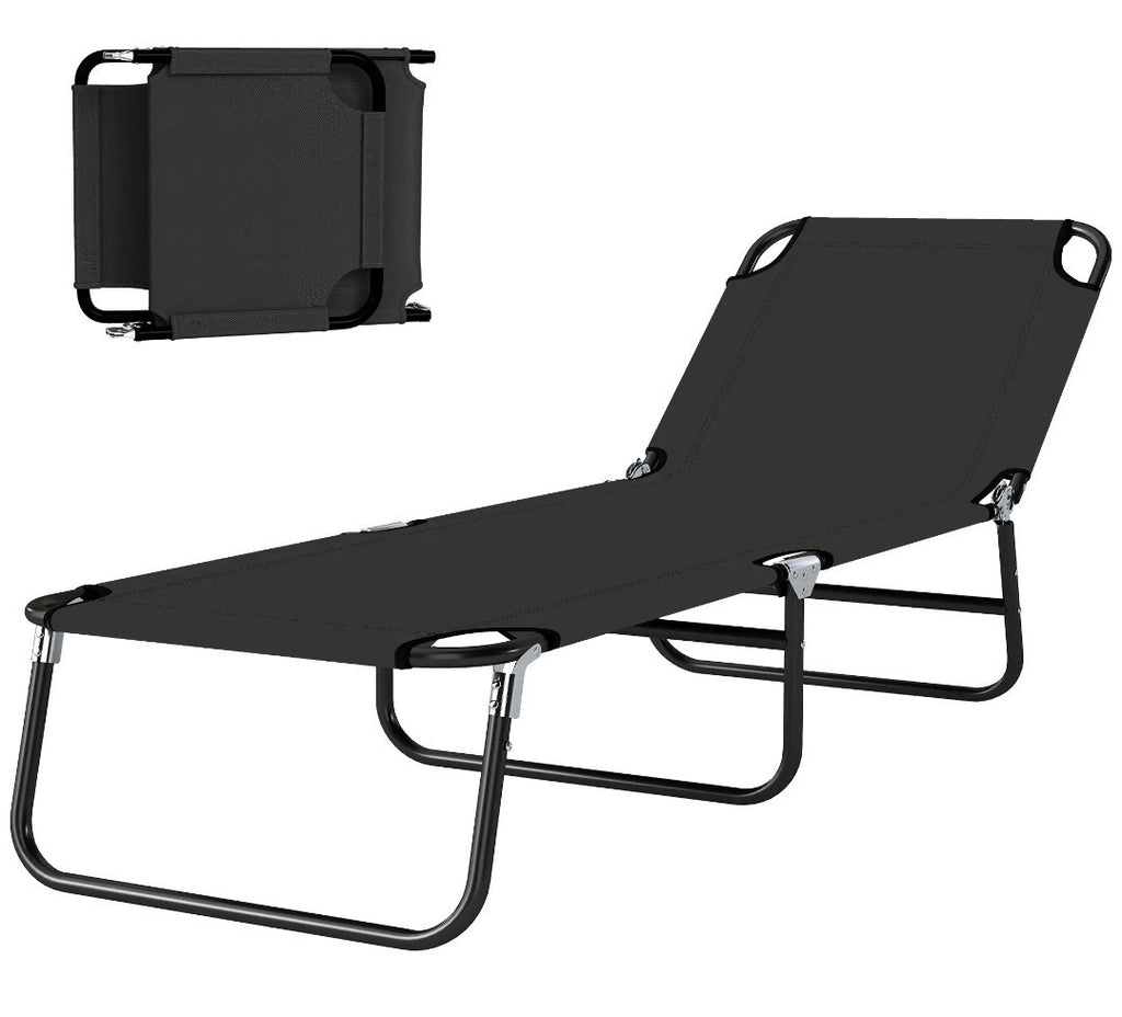 Foldable Sun Lounger | 5-Position Adjustable Backrest, Portable Recliner | Black